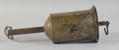 A JOHN LINWOOD BRASS BOTTLE JACK for a spit.