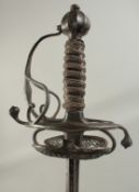 AN ENGLISH RAPIER, slender 35in diamond section blade with single fuller indistinctly stamped.