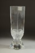 A GOOD LALIQUE TALL SQUARE VASE with moulded leaves and square base. Etched: Lalique, France,