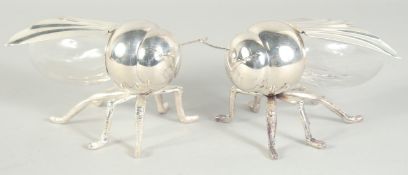 A GOOD PAIR OF ORIGINAL PLATE AND GLASS HONEY BEE POTS.