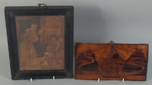 TWO FRENCH PRISONER OF WAR STRAW WORK PICTURES. 5ins x 10ins & 8.5ins x 6ins.