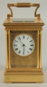 A SUPERB 19TH CENTURY FRENCH REPEATER CARRIAGE CLOCK with column support and porcelain panel of