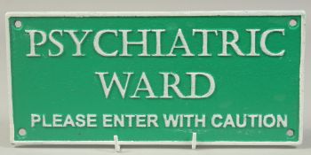 A CAST IRON PSYCHIATRIC WARD ENAMEL SIGN.
