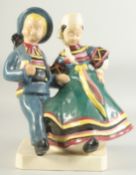 A GOOD LARGE QUIMPER PORCELAIN GROUP OF A DUTCH BOY AND GIRL. F/B QUIMPER, BELDELLECOURT.