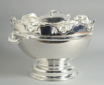 A GOOD SILVER PLATED CAVIAR SET with eight glasses. 12ins diameter.