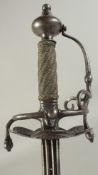 A FINE ENGLISH RAPIER, pierced slender 39in blade with triple fullers signed on both sides 'TOMAS
