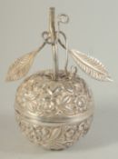 A SILVER APPLE with a lid. 4.5ins high