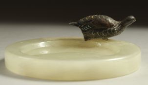 A VIENNA BRONZE PARTRIDGE, AND ONYX CIRCULAR ASHTRAY. 4.25ins diameter.