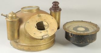 A GOOD EARLY BRASS SHIPS GIMBAL COMPASS with brass housing, TREPAT, BARCELONA.