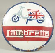 A LAMBRETTA CIRCULAR ENAMEL SIGN, 12ins diameter.