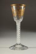 A SUPERB 18TH CENTURY ENGLISH JAMES GILES WINE GLASS, circa 1763, the bowl with fruiting vines in