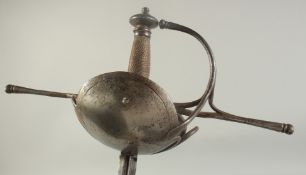 A SPANISH OR NEAPOLITAN CUP HILTED RAPIER, slender 36in diamond section blade with a single fuller