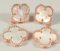 A PAIR OF ALHAMBRA GILT AND MOTHER OF PEARL EARRINGS.