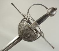 A NORTH EUROPEAN PAPPENHEIM RAPIER, slender 43in diamond section blade with single fuller stamped '