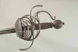 AN ITALIAN OR SPANISH SWEPT HILT RAPIER, 41in diamond section blade with single fuller