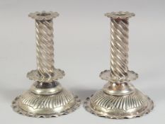 A PAIR OF 18TH CENTURY STYLE SWEDISH PLATED CANDLESTICKS. 6ins high.