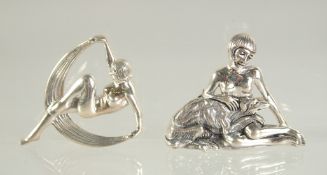 TWO ART DECO LADY BROOCHES.