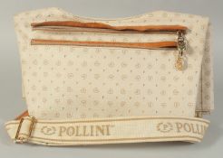 A POLLINI LEATHER BAG, tapering to 10ins long.