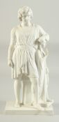 A COPENHAGEN WHITE PARIAN WARE GROUP OF TWO CLASSICAL FIGURES. Signed. 14ins high.