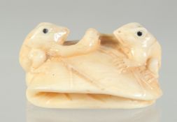 A CARVED BONE FROG NETSUKE. 4cm.