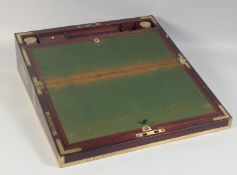 A GOOD PERIOD CUBAN MAHOGANY CAMPAIGN WRITING SLOPE with brass edges and fitted interior. 20ins