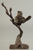 A JAPANESE BRONZE BIRD in a tree. 4.5ins high.