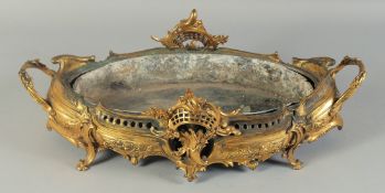 A 19TH CENTURY GILT BRONZE OVAL JARDINIERE with metal liner. 1ft 9ins long.
