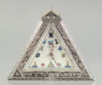A CERVINE SILVER MASONIC TRIANGULAR WATCH. 5cm.