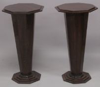 A PAIR OF ART DECO STYLE ROSEWOOD OCTAGONAL PEDESTAL STANDS. 2ft 6ins high x 1ft 4ins wide.