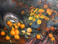 Camilla Gobl-Wahl (1871-1965), a still life of oranges and flowers, oil on canvas, signed, 27.5