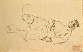 Erich Wolfsfeld (1884-1956) German, A reclining figure, watercolour, initialled, paper size 12