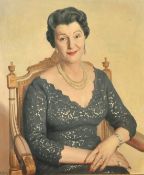 Michael Gilbery (1913-2000) British, a portrait of Mrs L. Gordon, a seated lady wearing a pearl