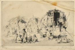 Auguste Brouet (1872-1941) French, travelling families, etching, signed and numbered 77/100 in
