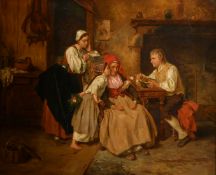19th Century Continental, an interior scene with figures, an elderly woman seated with a bobbin