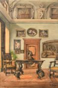 Gijsbert Bland Hooijer, (20th Century). An interior scene inside a grand house, watercolour