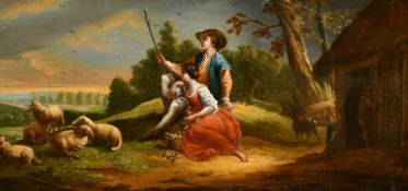 19th Century French School, follower of Boucher, A young shepherd and maiden with a basket for