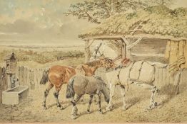 J. F. Herring Jnr (1815-1907), British, A group of four horses, three wearing yokes and one with a