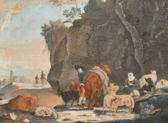 G. Schaffner, circa 1792, a pair of pastoral scenes of figures with livestock, watercolour and