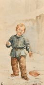 Jean Jules Henry Geoffroy (1853-1924) French, a young boy holding a snowball, watercolour, signed,