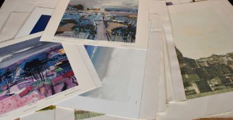 A folder of 20th Century prints, mostly signed some signed by Carel Weight, (q).