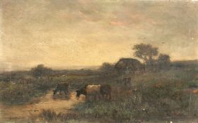 William Ashton (1853-1927) British, cattle watering at dusk, oil on canvas, signed, 12