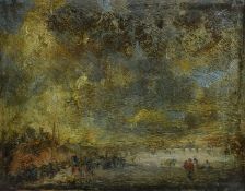 Dutch School (19th Century), Figures in landscape, oil on card, 8