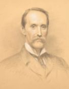 English School (late 19th Century), A portrait of a gentleman with a moustache, charcoal