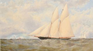 20th Century, A Schooner in choppy seas with other sailing boats, watercolour, monogrammed and dated