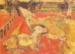 Rich, Continental School circa 1960, Two Sheep in a field, oil on canvas, signed, 23.5
