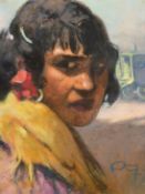 Early 20th Century, Portrait of a gypsy girl, pastel, initialled, 12.5