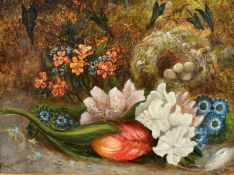 F. Richard, circa 1880's, A still life of mixed flowers and a bird nest, oil on canvas, signed,
