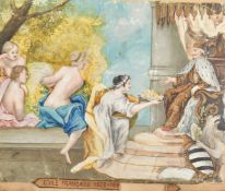 18th Century, after Durand, maidens before a King, gouache possibly on vellum, 6.75