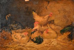 Charles Jacques (early 20th Century), A study of chickens, oil on panel, signed, 6