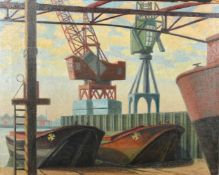 Anne. E. Christopherson (b.1921), 'From Bay Wharf, Greenwich', oil on canvas, initialled, inscribed,